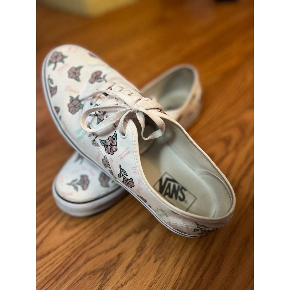 Vans White Canvas Floral Lace-Up Low Top Shoes Men's US 10.5 NWOB - Picture 1 of 3